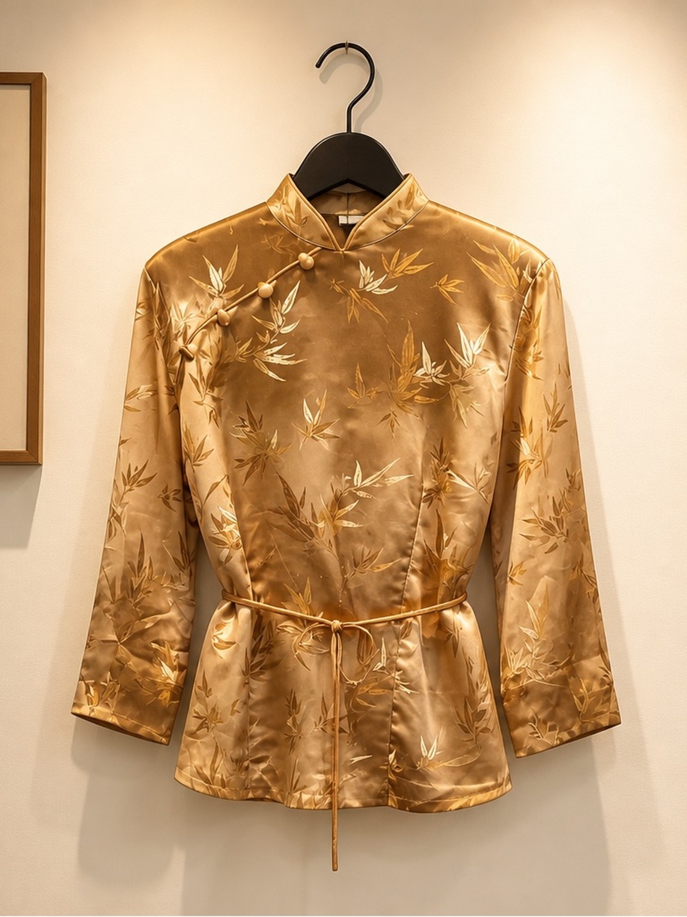 Jessica Howard Vintage 90s Robe Kimono Satin Top Jacket Faux Wrap Gold Sz Large - Picture 2 of 13
